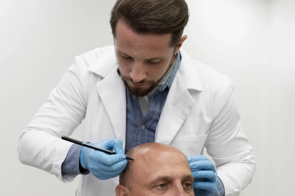 Patient consulting with a hair transplant surgeon in Turkey